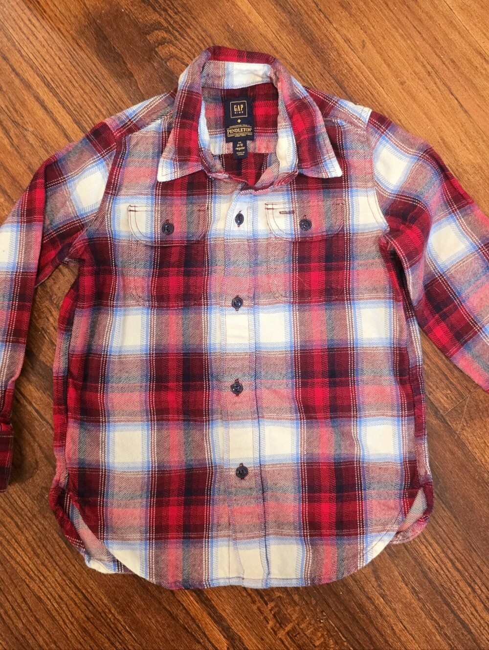 GAP Kids Pendleton Red and White Plaid Flannel Button-Down Shirt xs 4-5
